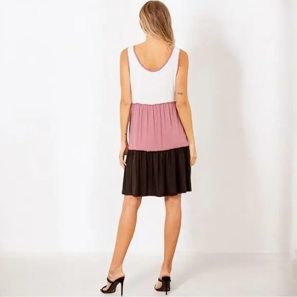 Color Block Sleeveless Swing Tank Midi Dress with Side Pockets - Picture 6 of 8